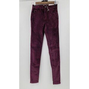 NWT KanCan Women's Ginny Mid Rise Velvet Ankle Skinny‎ Burgundy Pants Size 23